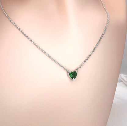 Solid 14K Gold Heart Birthstone Necklace, 925 Sterling Silver 5mm Dainty Love Charm Pendant, Personalized Birthday Gift for Her Stackable