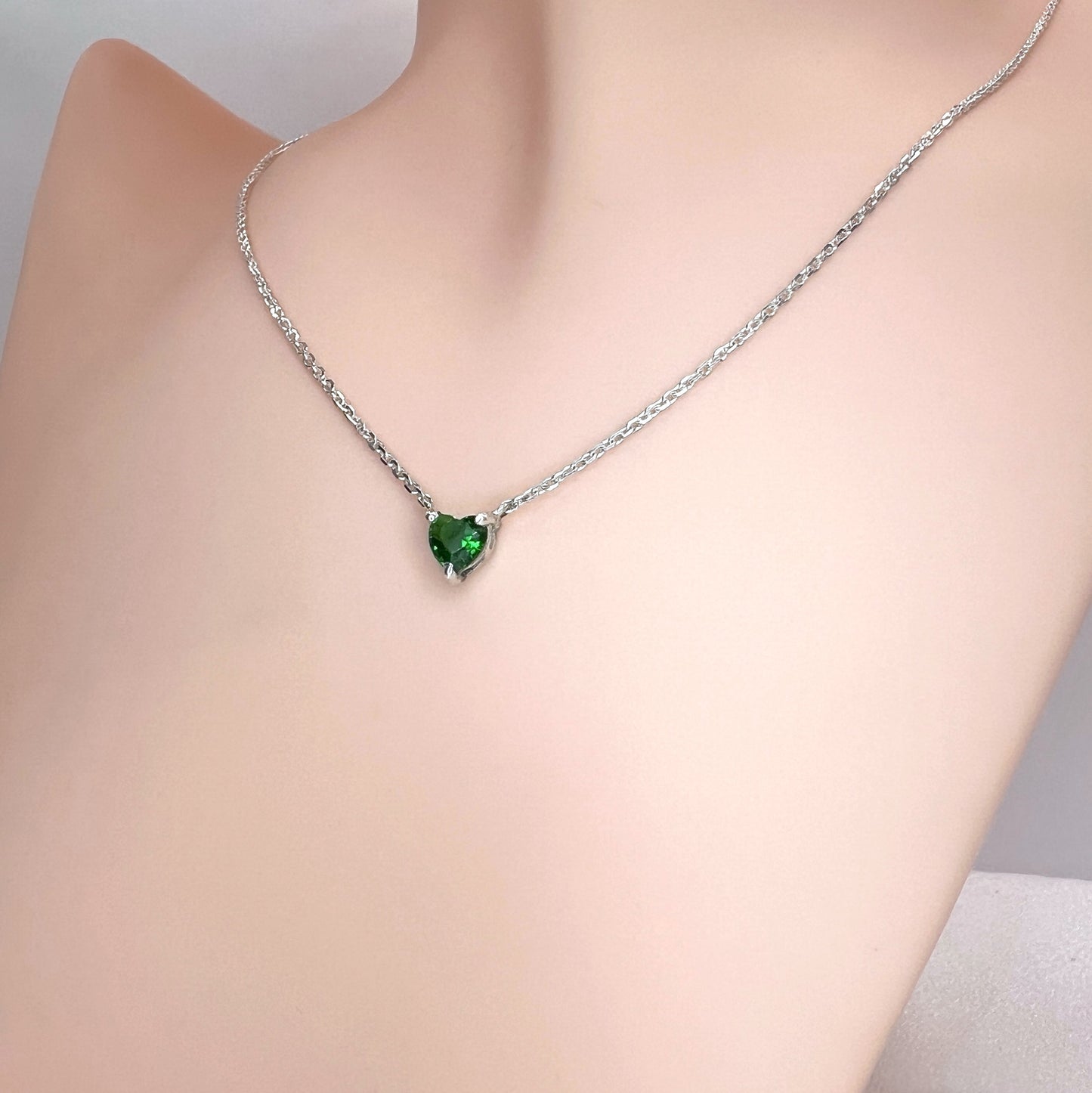 Solid 14K Gold Heart Birthstone Necklace, 925 Sterling Silver 5mm Dainty Love Charm Pendant, Personalized Birthday Gift for Her Stackable