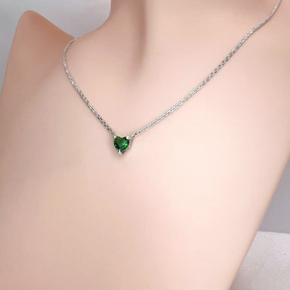 Solid 14K Gold Heart Birthstone Necklace, 925 Sterling Silver 5mm Dainty Love Charm Pendant, Personalized Birthday Gift for Her Stackable