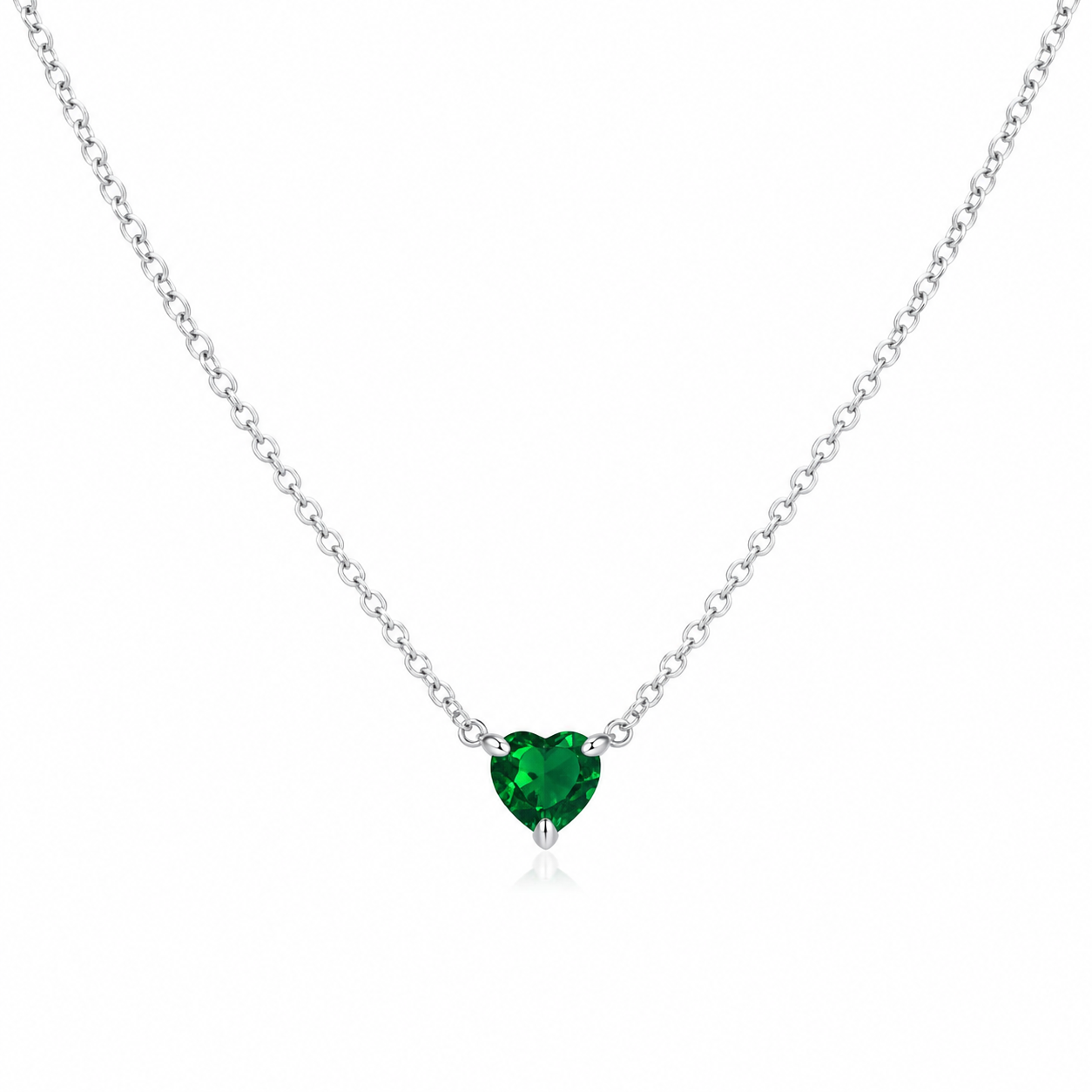 Solid 14K Gold Heart Birthstone Necklace, 925 Sterling Silver 5mm Dainty Love Charm Pendant, Personalized Birthday Gift for Her Stackable