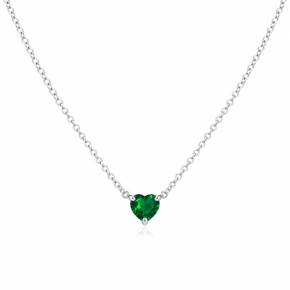 Solid 14K Gold Heart Birthstone Necklace, 925 Sterling Silver 5mm Dainty Love Charm Pendant, Personalized Birthday Gift for Her Stackable