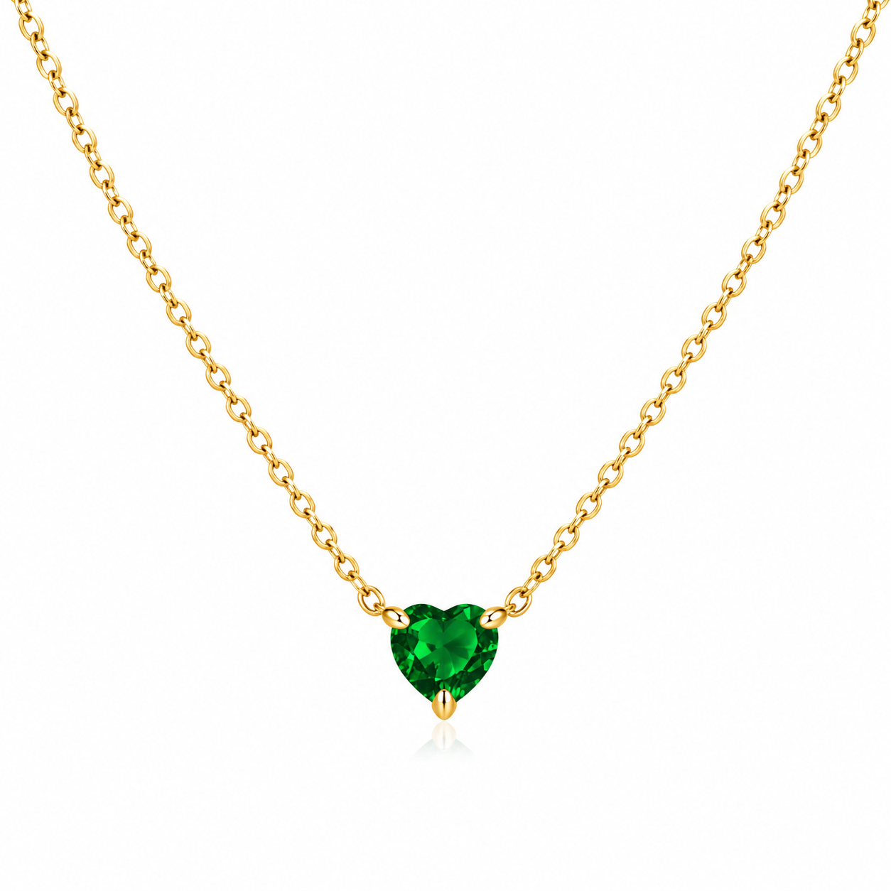 Solid 14K Gold Heart Birthstone Necklace, 925 Sterling Silver 5mm Dainty Love Charm Pendant, Personalized Birthday Gift for Her Stackable