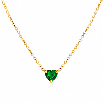 Solid 14K Gold Heart Birthstone Necklace, 925 Sterling Silver 5mm Dainty Love Charm Pendant, Personalized Birthday Gift for Her Stackable