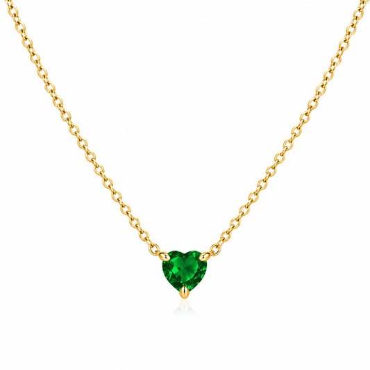 Solid 14K Gold Heart Birthstone Necklace, 925 Sterling Silver 5mm Dainty Love Charm Pendant, Personalized Birthday Gift for Her Stackable