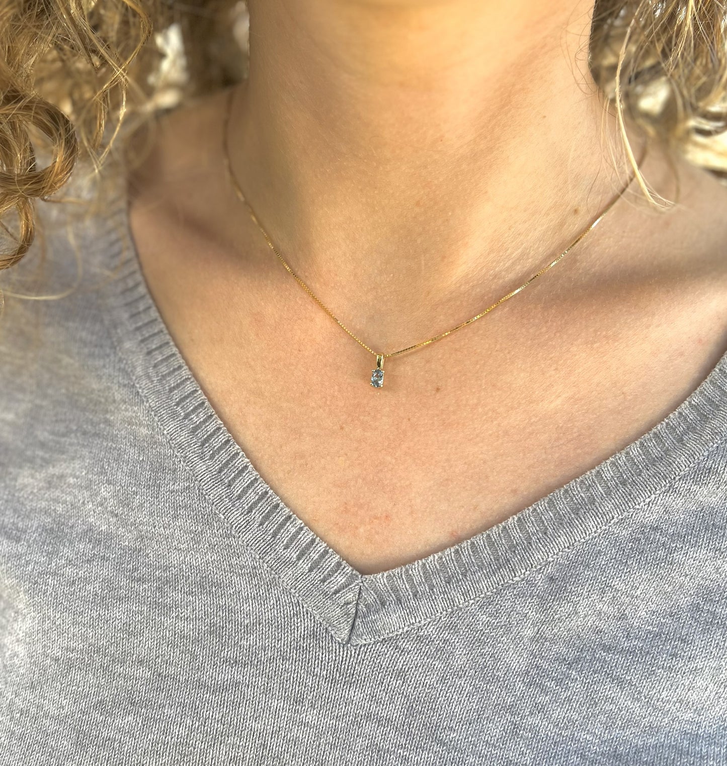 Solid 14K Gold Oval Birthstone Necklace, 925 Sterling Silver 5mm Dainty Solitaire Charm Pendant Personalized Real Gold Birthday Gift for Her