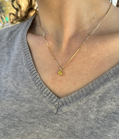 Solid 14K Gold Birthstone Necklace, 5mm Round Plain Charm Pendant for Women, Personalized Real Gold Birthday Gift for Her Stackable