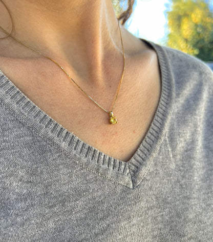 Solid 14K Gold Birthstone Necklace, 5mm Round Plain Charm Pendant for Women, Personalized Real Gold Birthday Gift for Her Stackable