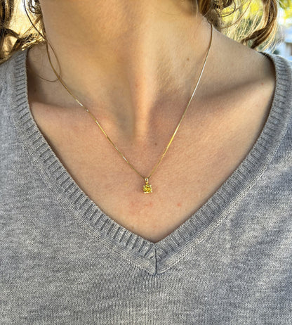 Solid 14K Gold Birthstone Necklace, 5mm Round Plain Charm Pendant for Women, Personalized Real Gold Birthday Gift for Her Stackable