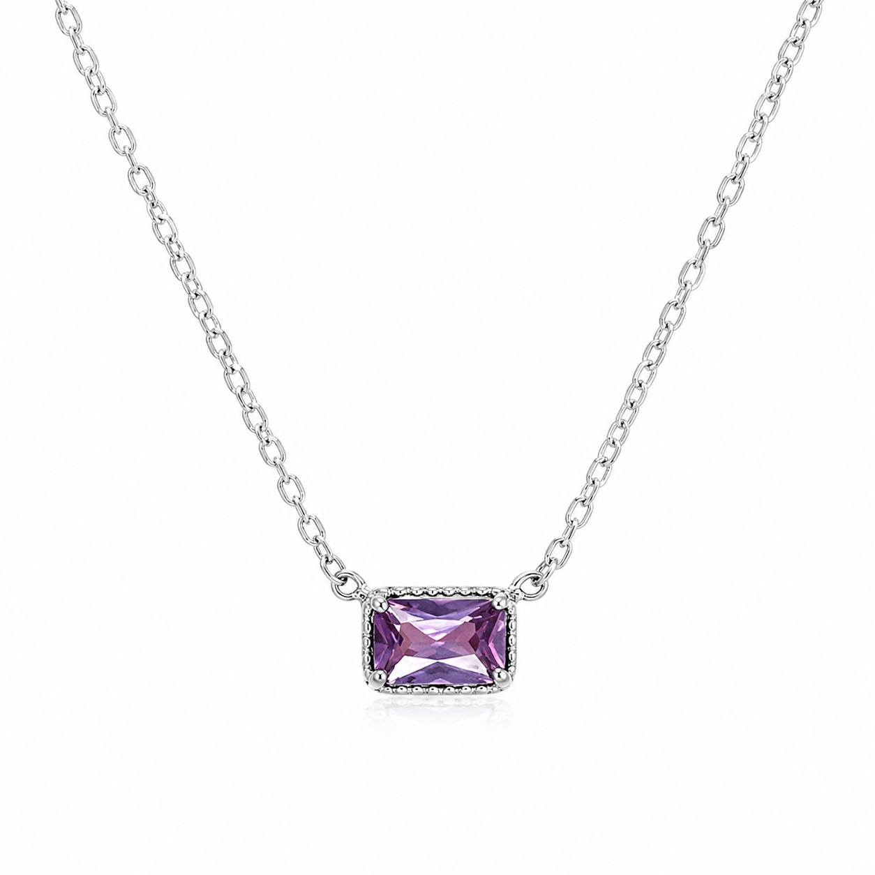 Solid 14K Gold Emerald Cut Birthstone Necklace, 925 Sterling Silver 6x4mm Dainty Rectangle Fancy Charm Pendant, Personalized Gift for Her