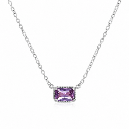 Solid 14K Gold Emerald Cut Birthstone Necklace, 925 Sterling Silver 6x4mm Dainty Rectangle Fancy Charm Pendant, Personalized Gift for Her