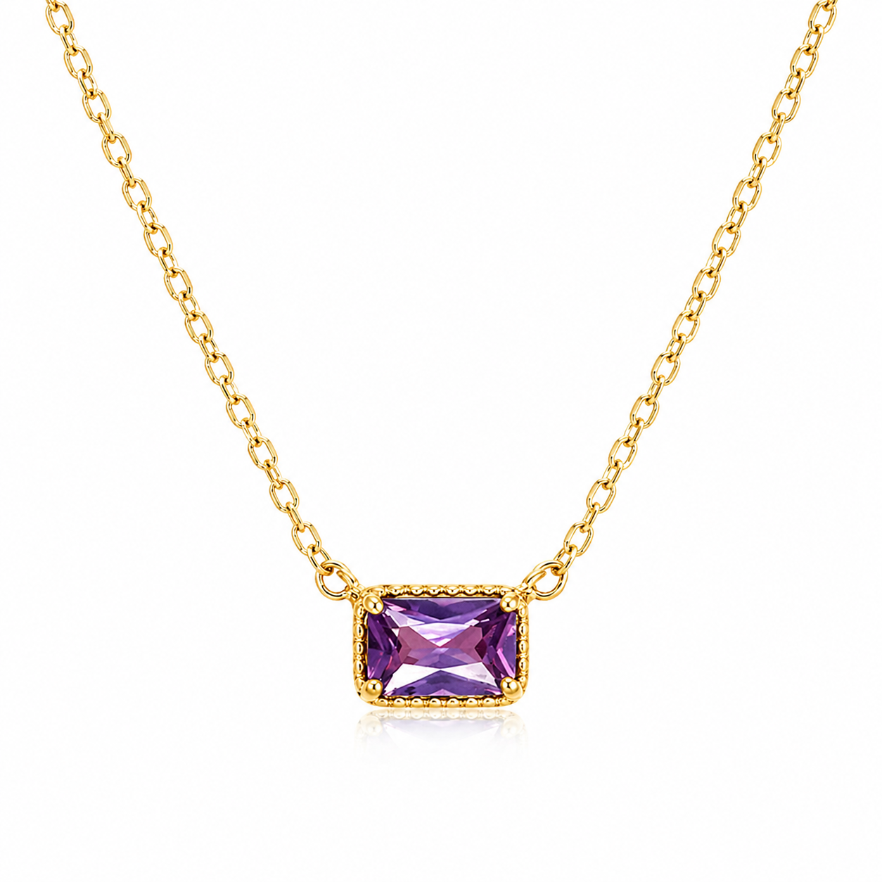 Solid 14K Gold Emerald Cut Birthstone Necklace, 925 Sterling Silver 6x4mm Dainty Rectangle Fancy Charm Pendant, Personalized Gift for Her