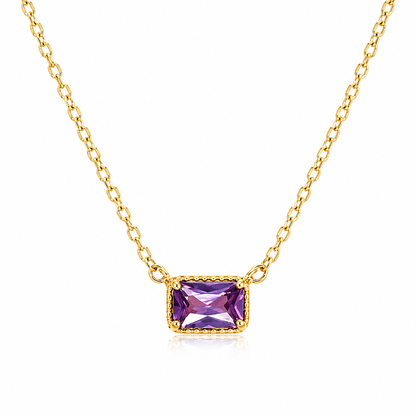 Solid 14K Gold Emerald Cut Birthstone Necklace, 925 Sterling Silver 6x4mm Dainty Rectangle Fancy Charm Pendant, Personalized Gift for Her