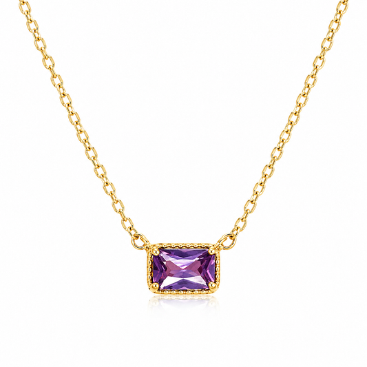 Solid 14K Gold Emerald Cut Birthstone Necklace, 925 Sterling Silver 6x4mm Dainty Rectangle Fancy Charm Pendant, Personalized Gift for Her