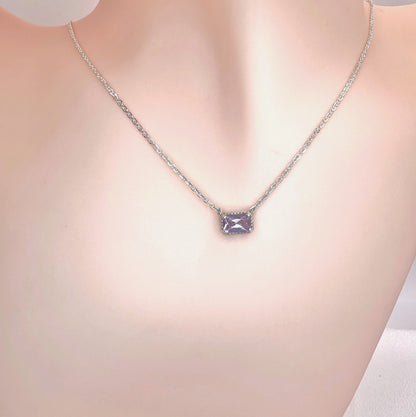 Solid 14K Gold Emerald Cut Birthstone Necklace, 925 Sterling Silver 6x4mm Dainty Rectangle Fancy Charm Pendant, Personalized Gift for Her