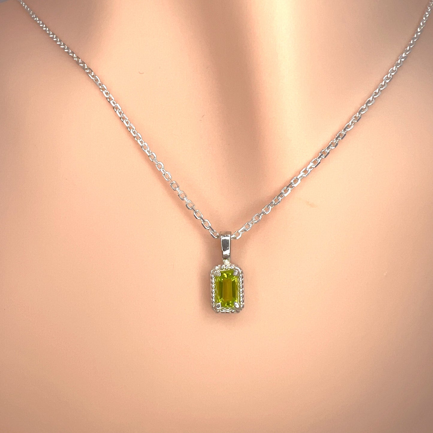 Solid 14K Gold Emerald Cut Birthstone Pendant, 925 Sterling Silver 6x4mm Dainty Rectangle Charm Necklace Personalized Gift for Her Stackable