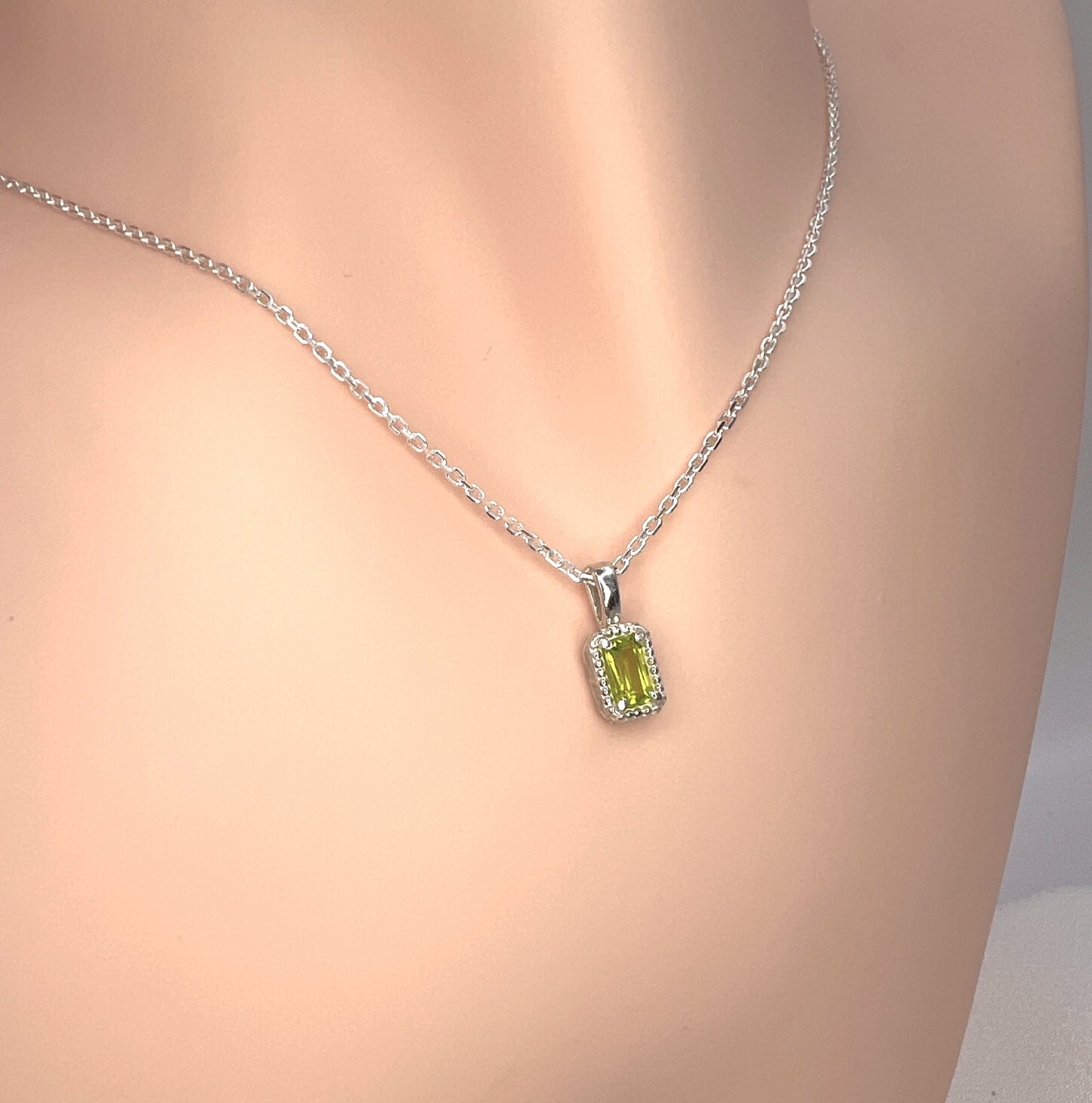 Solid 14K Gold Emerald Cut Birthstone Pendant, 925 Sterling Silver 6x4mm Dainty Rectangle Charm Necklace Personalized Gift for Her Stackable
