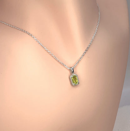Solid 14K Gold Emerald Cut Birthstone Pendant, 925 Sterling Silver 6x4mm Dainty Rectangle Charm Necklace Personalized Gift for Her Stackable