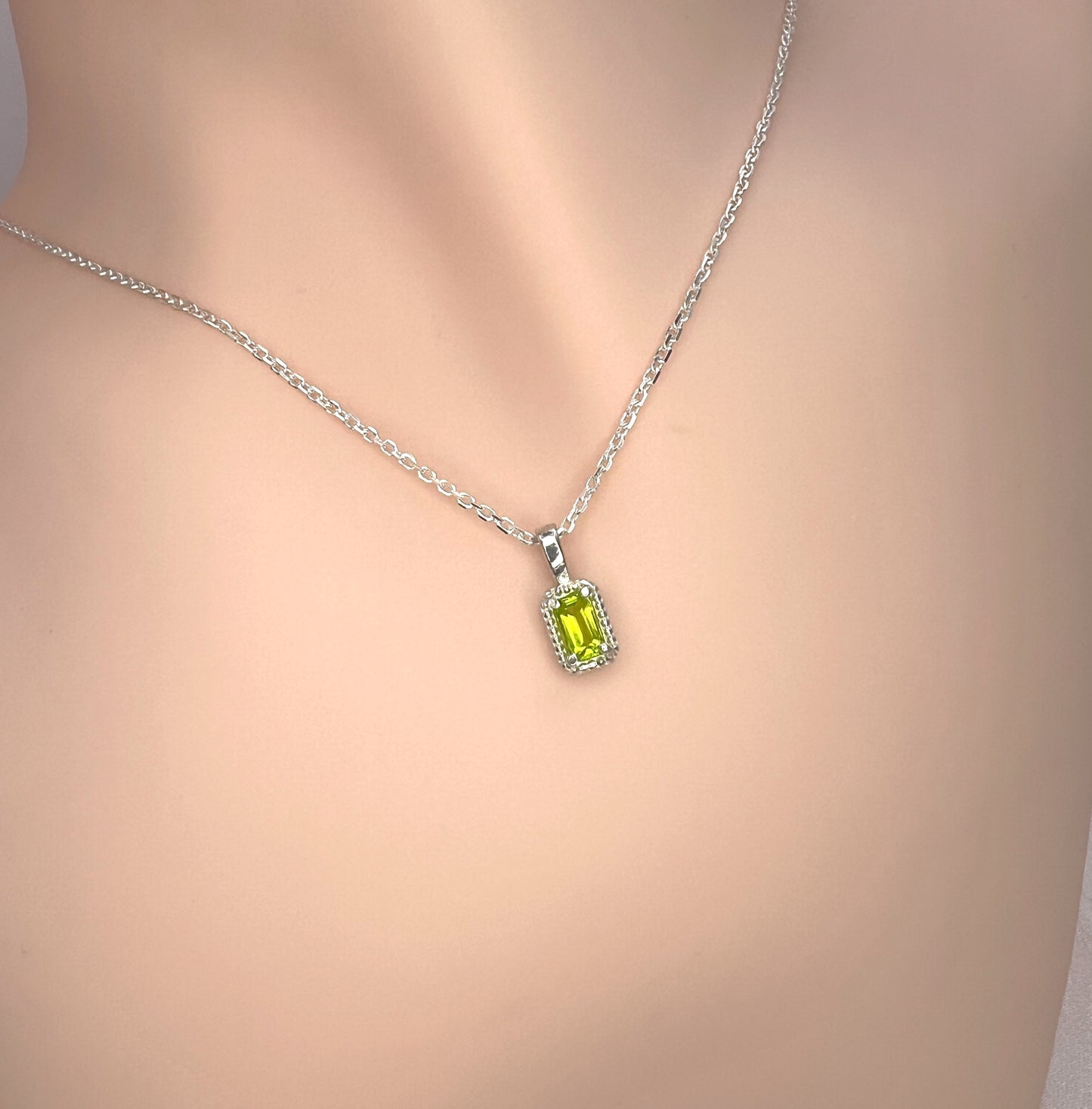 Solid 14K Gold Emerald Cut Birthstone Pendant, 925 Sterling Silver 6x4mm Dainty Rectangle Charm Necklace Personalized Gift for Her Stackable