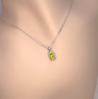 Solid 14K Gold Emerald Cut Birthstone Pendant, 925 Sterling Silver 6x4mm Dainty Rectangle Charm Necklace Personalized Gift for Her Stackable