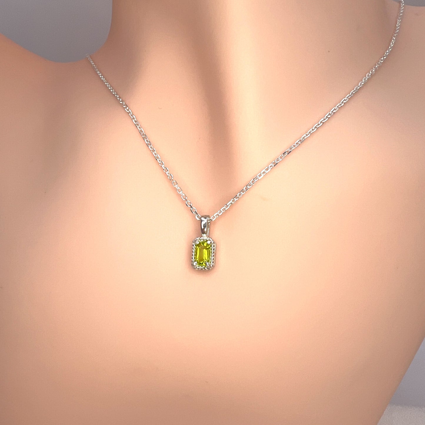 Solid 14K Gold Emerald Cut Birthstone Pendant, 925 Sterling Silver 6x4mm Dainty Rectangle Charm Necklace Personalized Gift for Her Stackable