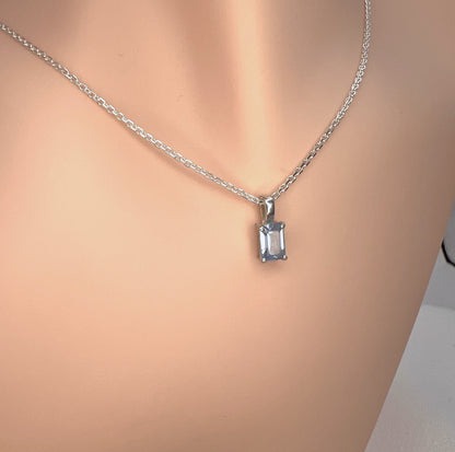 Solid 14K Gold Emerald Cut Birthstone Pendant, 925 Sterling Silver 6x4mm Dainty Rectangle Plain Necklace Personalized Gift for Her Stackable