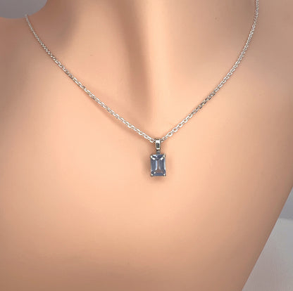 Solid 14K Gold Emerald Cut Birthstone Pendant, 925 Sterling Silver 6x4mm Dainty Rectangle Plain Necklace Personalized Gift for Her Stackable