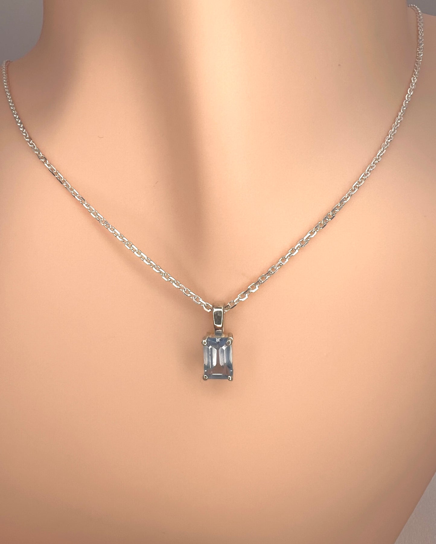 Solid 14K Gold Emerald Cut Birthstone Pendant, 925 Sterling Silver 6x4mm Dainty Rectangle Plain Necklace Personalized Gift for Her Stackable