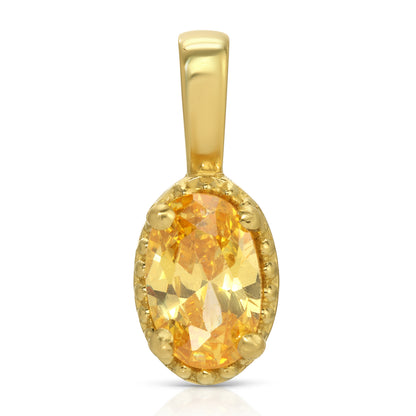 Solid 14K Gold Oval Birthstone Necklace, 925 Sterling Silver 6mm Grain Fancy Beaded Charm Pendant, Personalized Real Gold Birthday Gift for Her Stackable