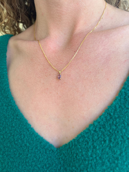 Solid 14K Gold Oval Birthstone Necklace, 925 Sterling Silver 6mm Dainty Solitaire Charm Pendant, Personalized Real Gold Birthday Gift for Her Stackable