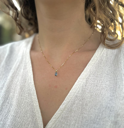 Solid 14K Gold Oval Birthstone Necklace, 925 Sterling Silver 6mm Dainty Solitaire Charm Pendant, Personalized Real Gold Birthday Gift for Her Stackable