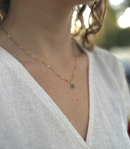 Solid 14K Gold Oval Birthstone Necklace, 925 Sterling Silver 6mm Dainty Solitaire Charm Pendant, Personalized Real Gold Birthday Gift for Her Stackable