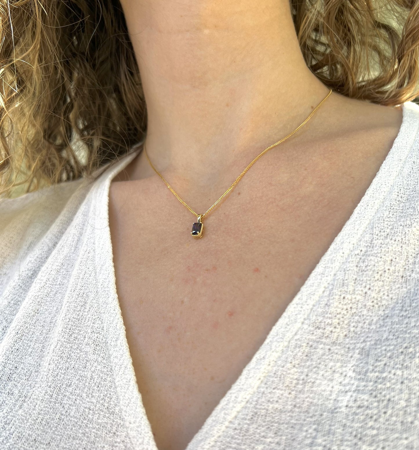 Solid 14K Gold Emerald Cut Birthstone Pendant, 925 Sterling Silver 6x4mm Dainty Rectangle Charm Necklace Personalized Gift for Her Stackable