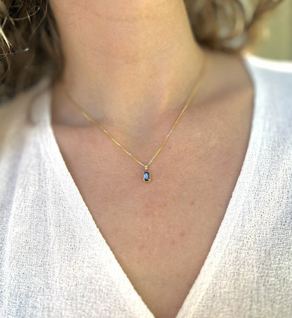 Solid 14K Gold Emerald Cut Birthstone Pendant, 925 Sterling Silver 6x4mm Dainty Rectangle Charm Necklace Personalized Gift for Her Stackable