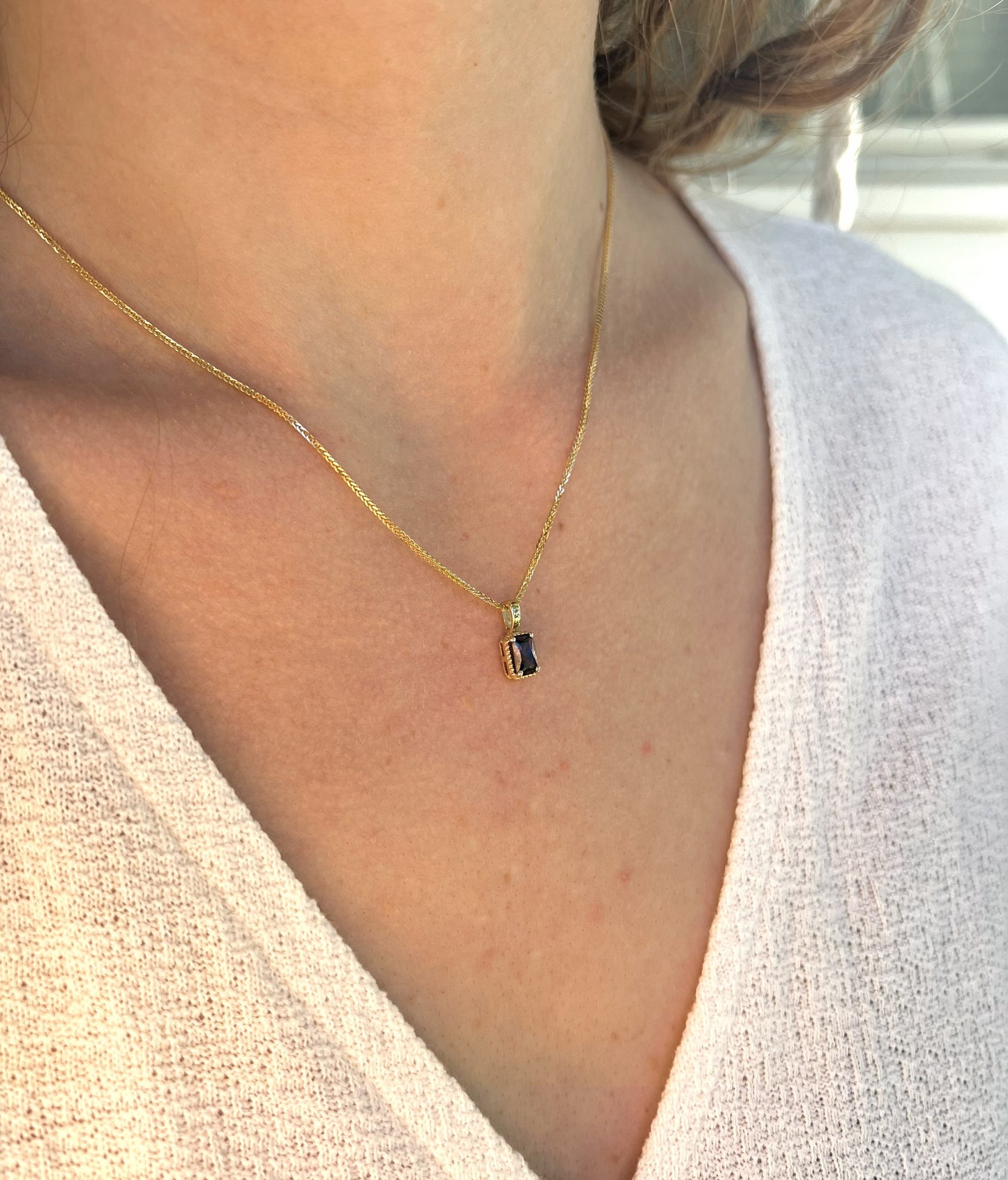 Solid 14K Gold Emerald Cut Birthstone Pendant, 925 Sterling Silver 6x4mm Dainty Rectangle Charm Necklace Personalized Gift for Her Stackable