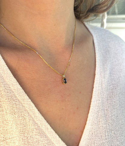 Solid 14K Gold Emerald Cut Birthstone Pendant, 925 Sterling Silver 6x4mm Dainty Rectangle Charm Necklace Personalized Gift for Her Stackable