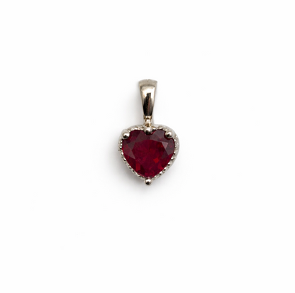 Solid 14K Gold Heart Birthstone Pendant, 925 Sterling Silver 6mm Large Grain Fancy Beaded Charm Necklace Personalized Gift for Her Stackable
