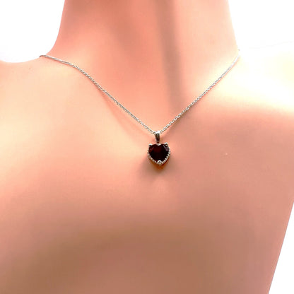 Solid 14K Gold Heart Birthstone Pendant, 925 Sterling Silver 6mm Large Grain Fancy Beaded Charm Necklace Personalized Gift for Her Stackable