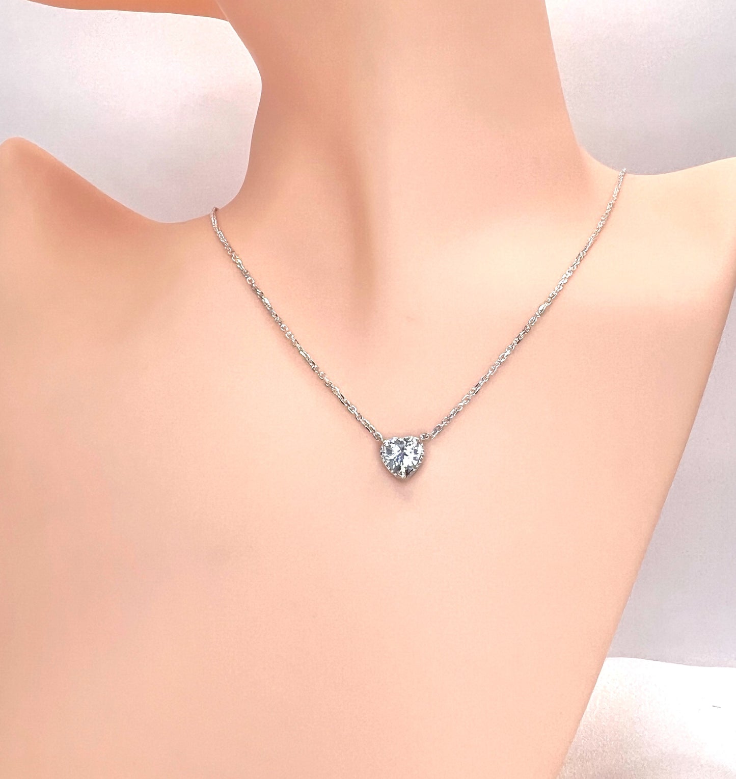 Solid 14K Gold Heart Birthstone Necklace, 925 Sterling Silver 6mm Grain Fancy Beaded Charm Pendant, Personalized Birthday Gift for Her