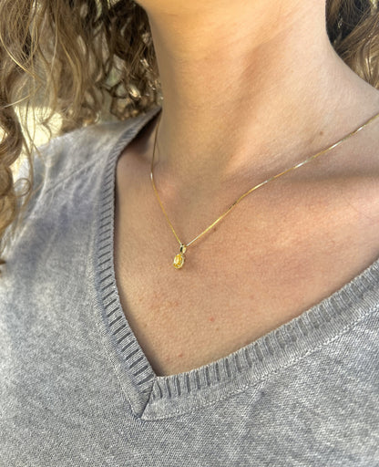 Solid 14K Gold Oval Birthstone Necklace, 925 Sterling Silver 6mm Grain Fancy Beaded Charm Pendant, Personalized Real Gold Birthday Gift for Her Stackable