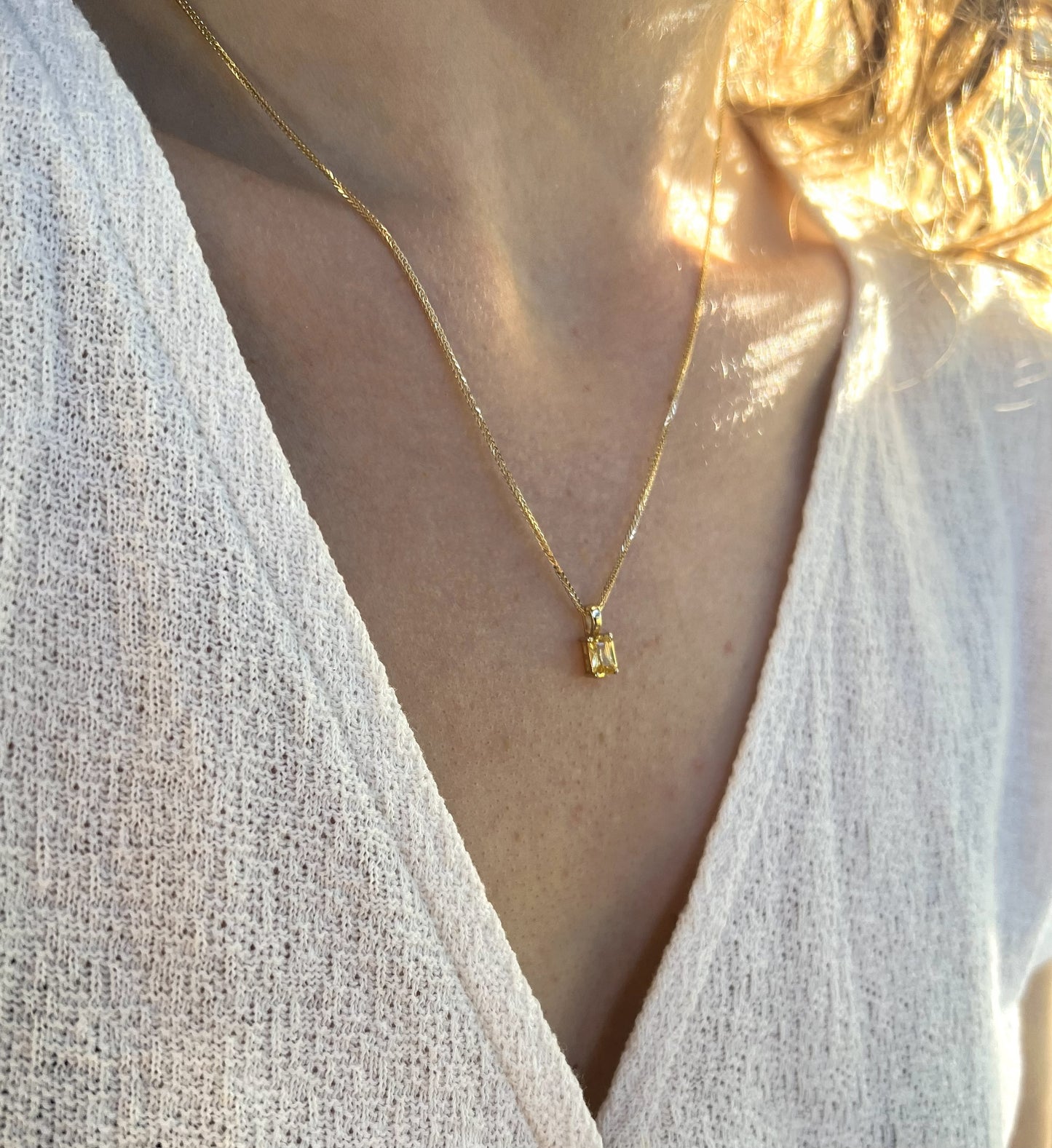 Solid 14K Gold Emerald Cut Birthstone Pendant, 925 Sterling Silver 6x4mm Dainty Rectangle Plain Necklace Personalized Gift for Her Stackable