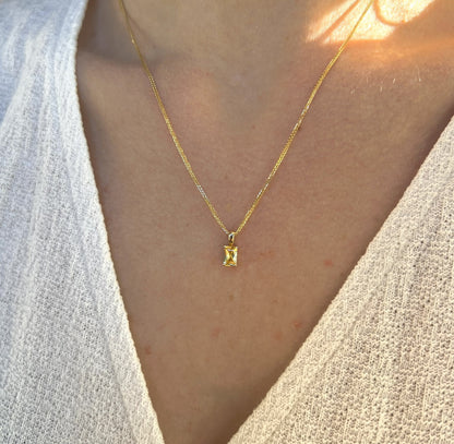 Solid 14K Gold Emerald Cut Birthstone Pendant, 925 Sterling Silver 6x4mm Dainty Rectangle Plain Necklace Personalized Gift for Her Stackable