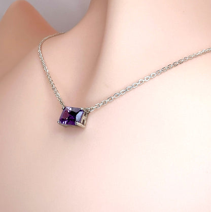 Solid 14K Gold Emerald Cut Birthstone Necklace, 925 Sterling Silver 7x5mm Dainty Rectangle Plain Charm Pendant, Personalized Gift for Her