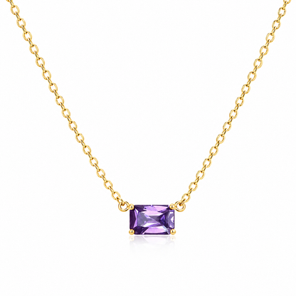 Solid 14K Gold Emerald Cut Birthstone Necklace, 925 Sterling Silver 7x5mm Dainty Rectangle Plain Charm Pendant, Personalized Gift for Her