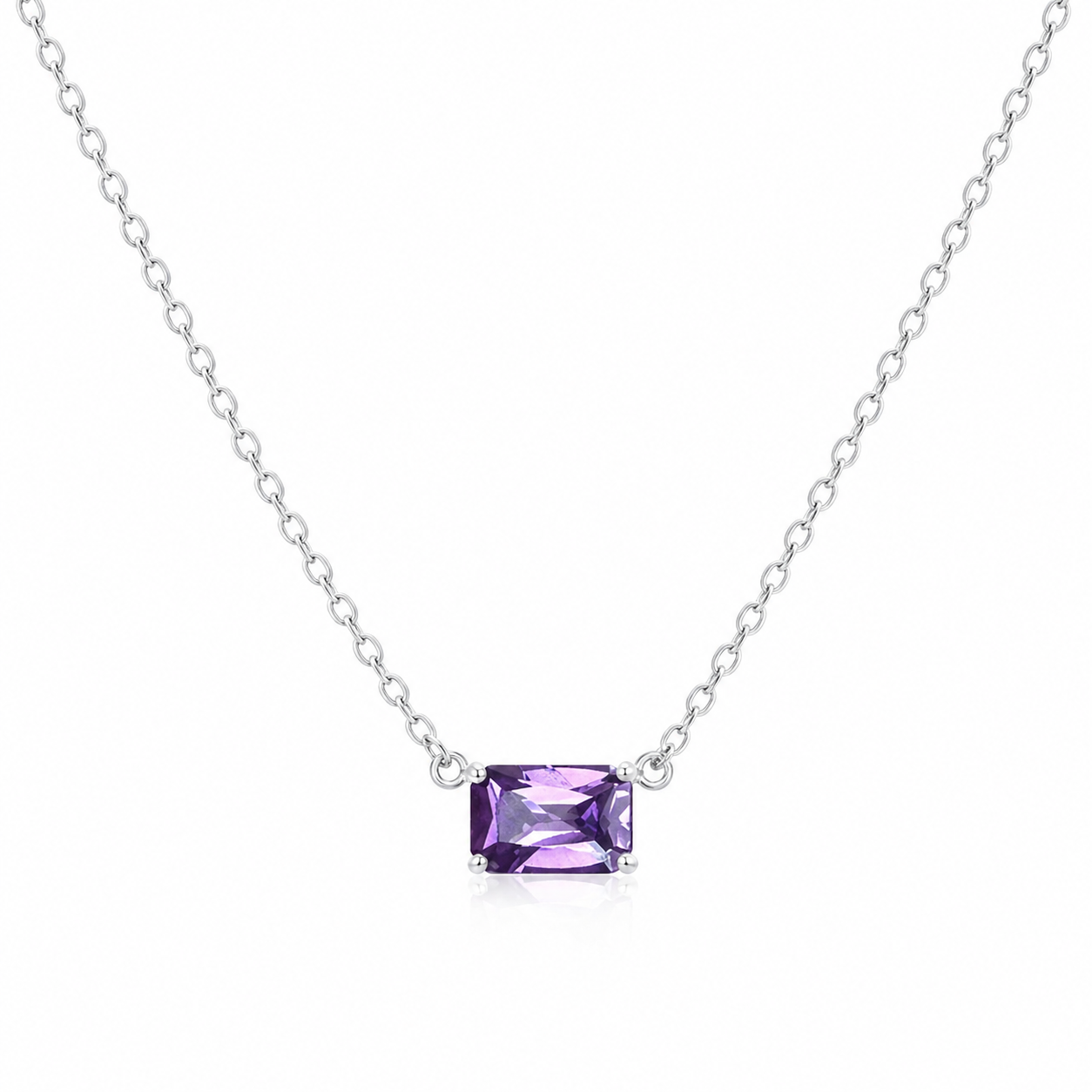 Solid 14K Gold Emerald Cut Birthstone Necklace, 925 Sterling Silver 7x5mm Dainty Rectangle Plain Charm Pendant, Personalized Gift for Her