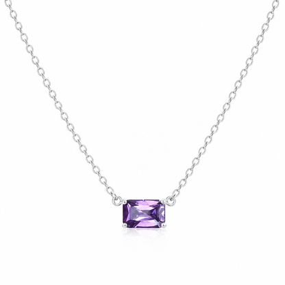 Solid 14K Gold Emerald Cut Birthstone Necklace, 925 Sterling Silver 7x5mm Dainty Rectangle Plain Charm Pendant, Personalized Gift for Her