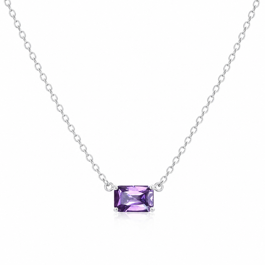 Solid 14K Gold Emerald Cut Birthstone Necklace, 925 Sterling Silver 7x5mm Dainty Rectangle Plain Charm Pendant, Personalized Gift for Her