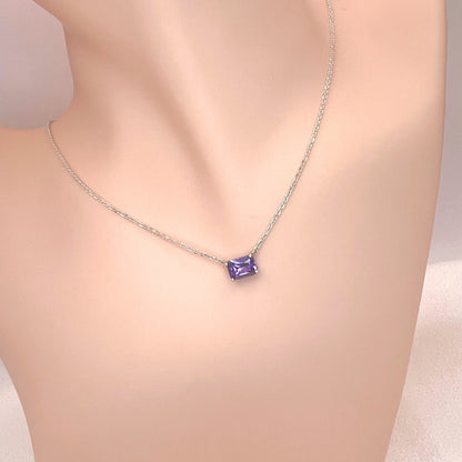 Solid 14K Gold Emerald Cut Birthstone Necklace, 925 Sterling Silver 7x5mm Dainty Rectangle Plain Charm Pendant, Personalized Gift for Her