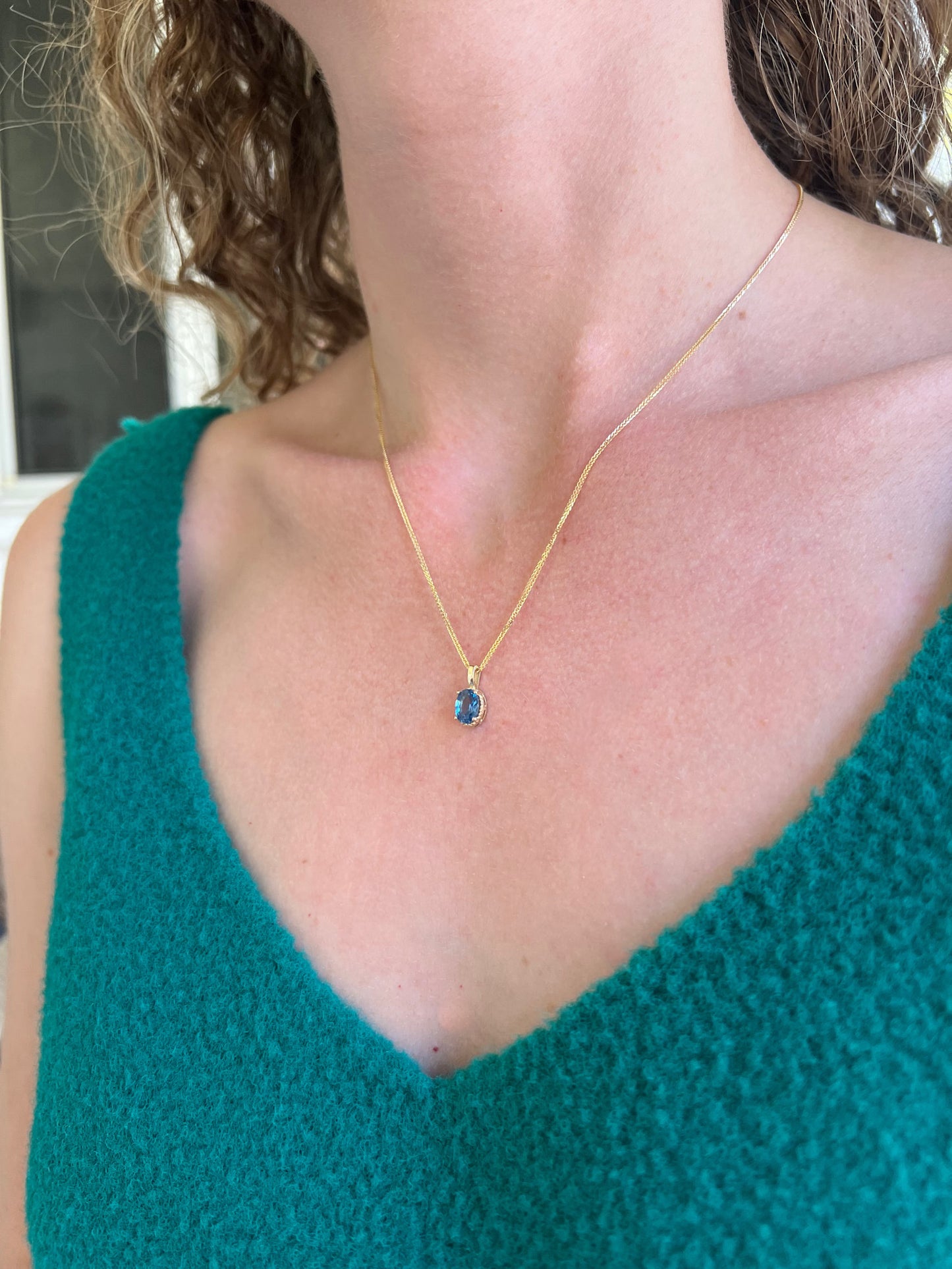 Solid 14K Gold Oval Birthstone Necklace, 925 Sterling Silver 7mm Grain Fancy Beaded Charm Pendant, Personalized Real Gold Birthday Gift for Her Stackable