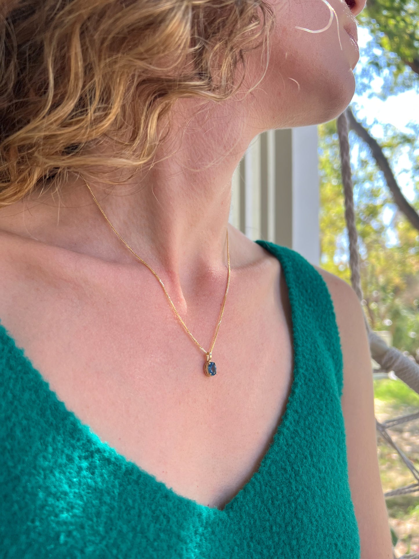 Solid 14K Gold Oval Birthstone Necklace, 925 Sterling Silver 7mm Grain Fancy Beaded Charm Pendant, Personalized Real Gold Birthday Gift for Her Stackable