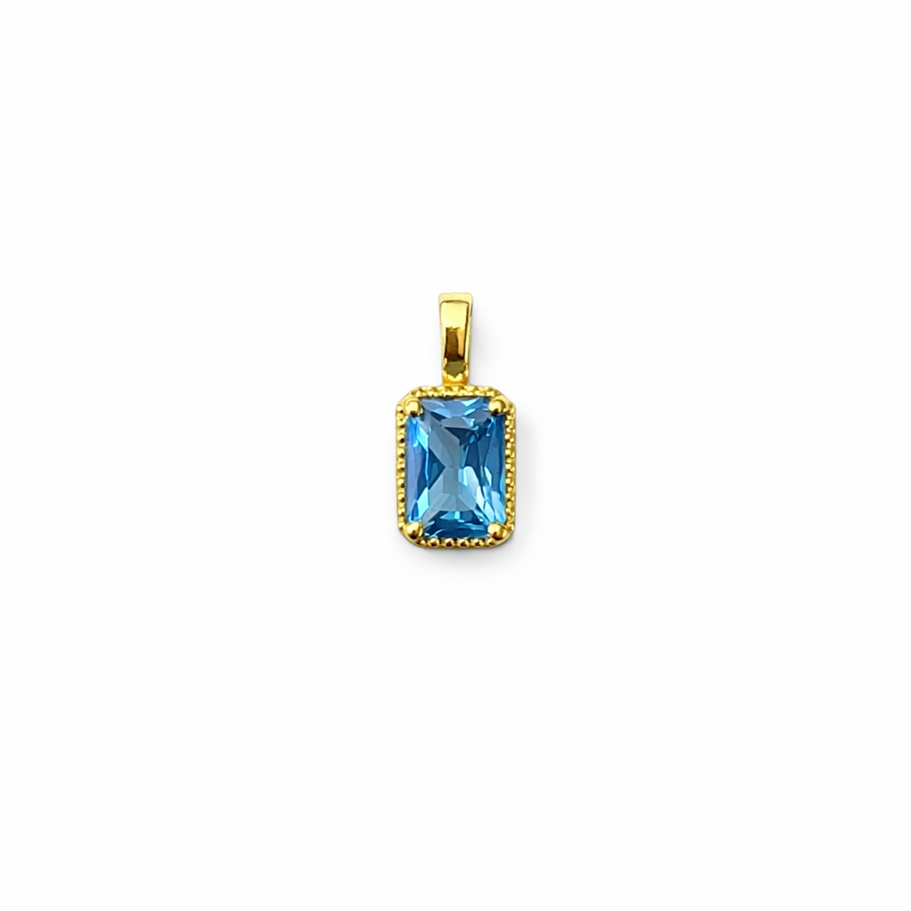 Solid 14K Gold Emerald Cut Birthstone Pendant, 925 Sterling Silver 7x5mm Rectangle Fancy Beaded Necklace Personalized Gift for Her Stackable